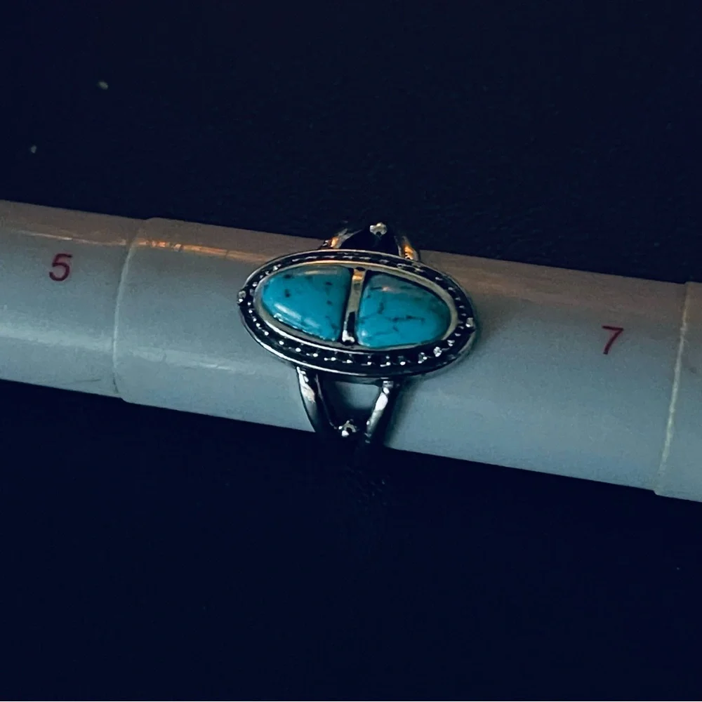 New Natural Blue Turquoise Navajo Genuine Silver Handmade OOAK Ring - Picture 12 of 16